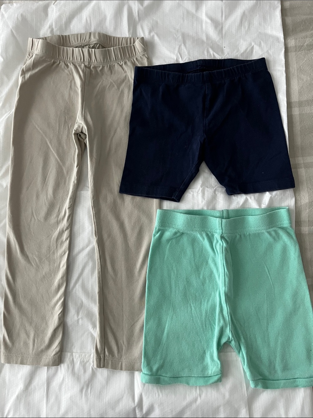 Girls Stretch pants in Beige, Navy and Mint stretch shorts bundle size 4T
